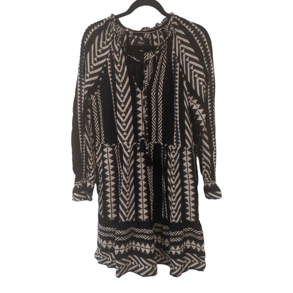 Anthropologie Black and White Geometric Long Sleeve Dress